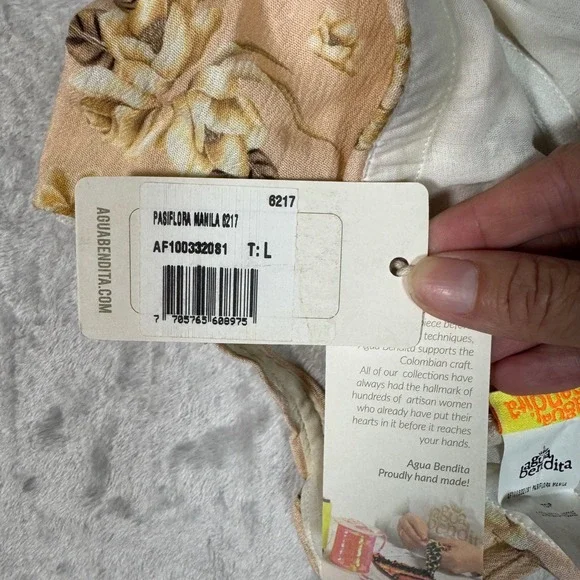 NWT Agua Bendita Floral Bustier Tank Top Women's Large L Peach Beige Floral - Picture 6 of 9